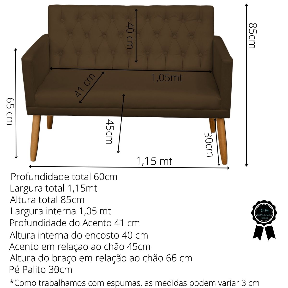 Kit Conforto Sala 1 Sofá Namoradeira 2 Poltronas 1 Puff Luxo MOBLAN decor