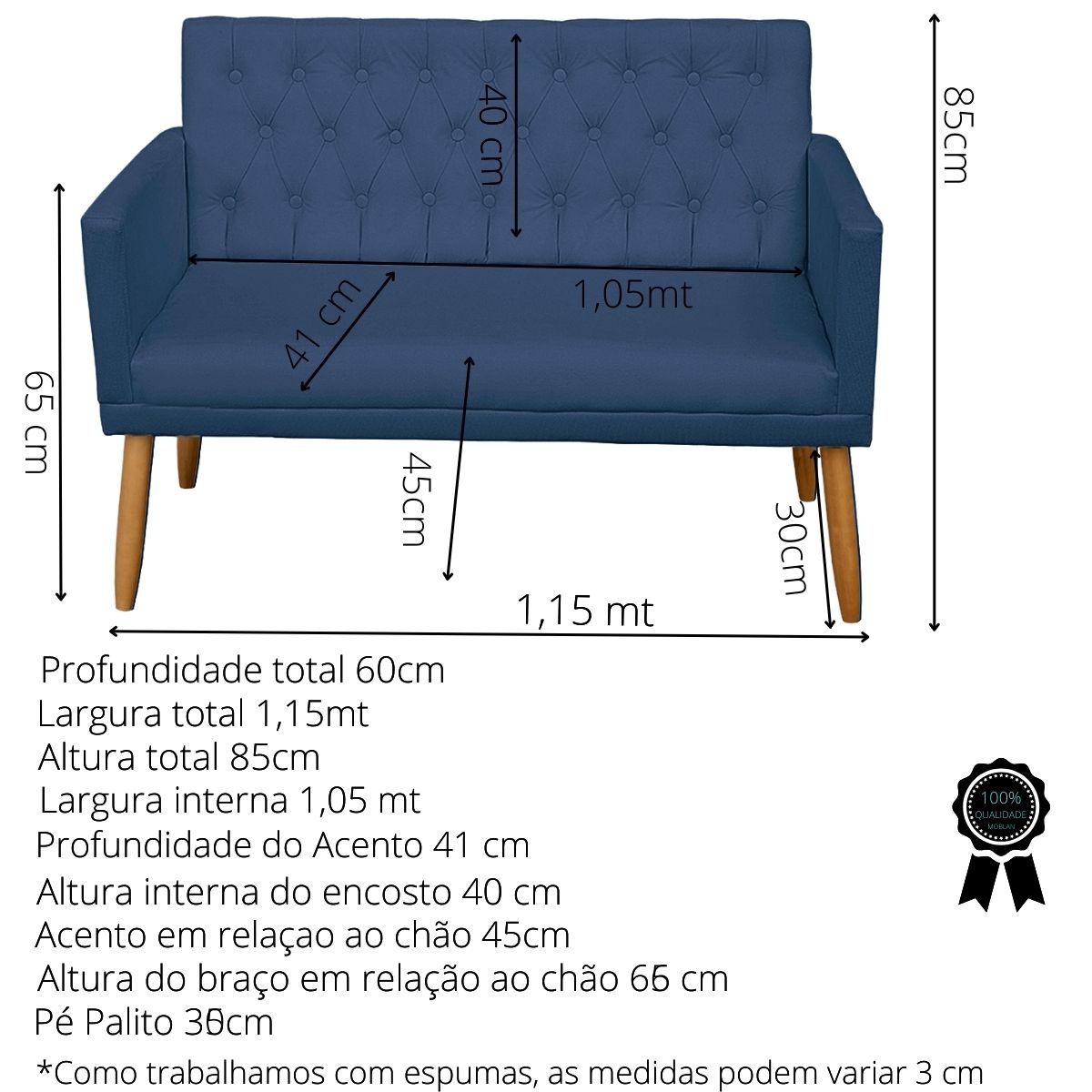 Kit Conforto Sala 1 Sofá Namoradeira 2 Poltronas 1 Puff Luxo MOBLAN decor