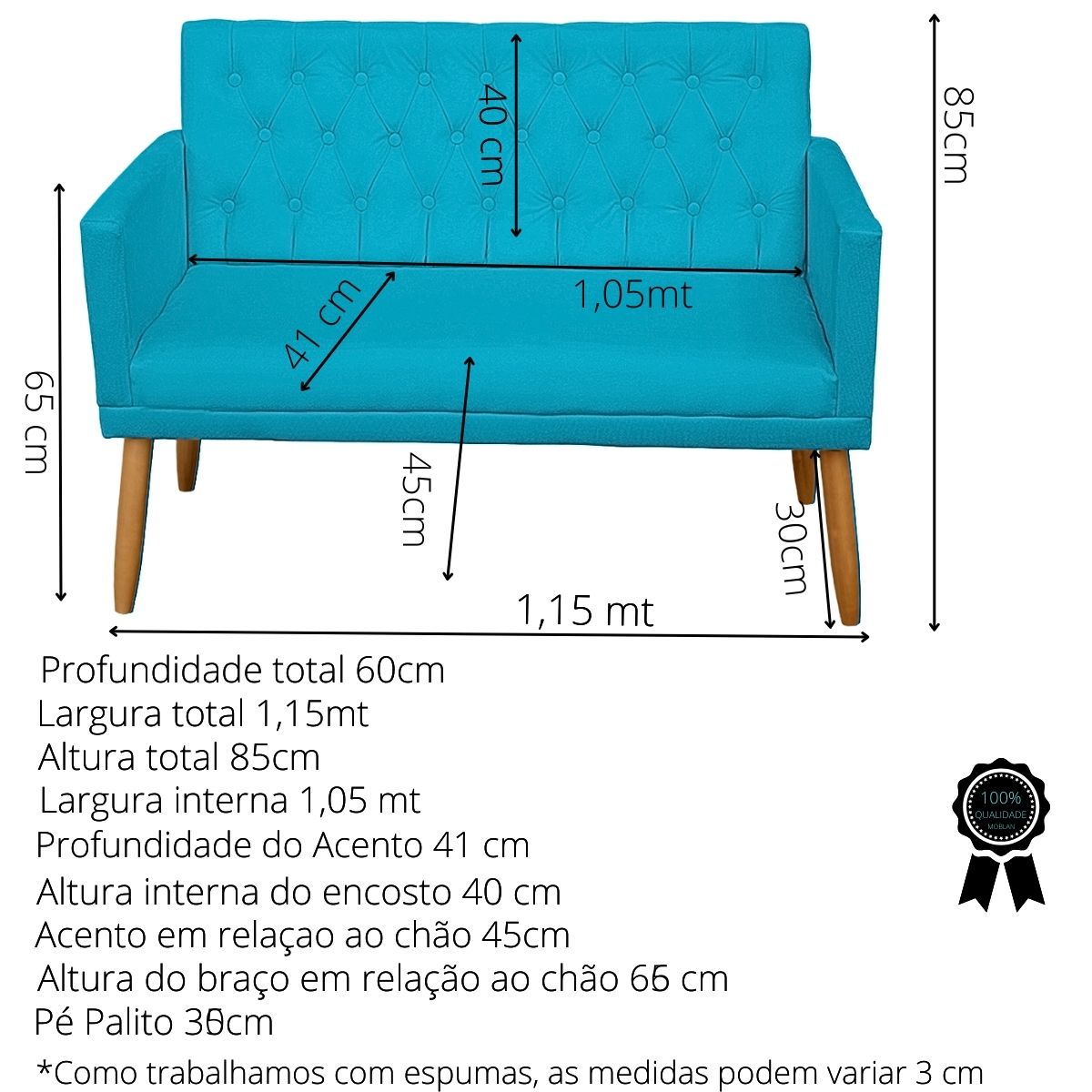 Kit Conforto Sala 1 Sofá Namoradeira 2 Poltronas 1 Puff Luxo MOBLAN decor