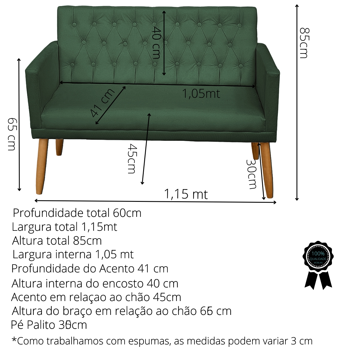 Kit Conforto Sala 1 Sofá Namoradeira 2 Poltronas 1 Puff Luxo MOBLAN decor