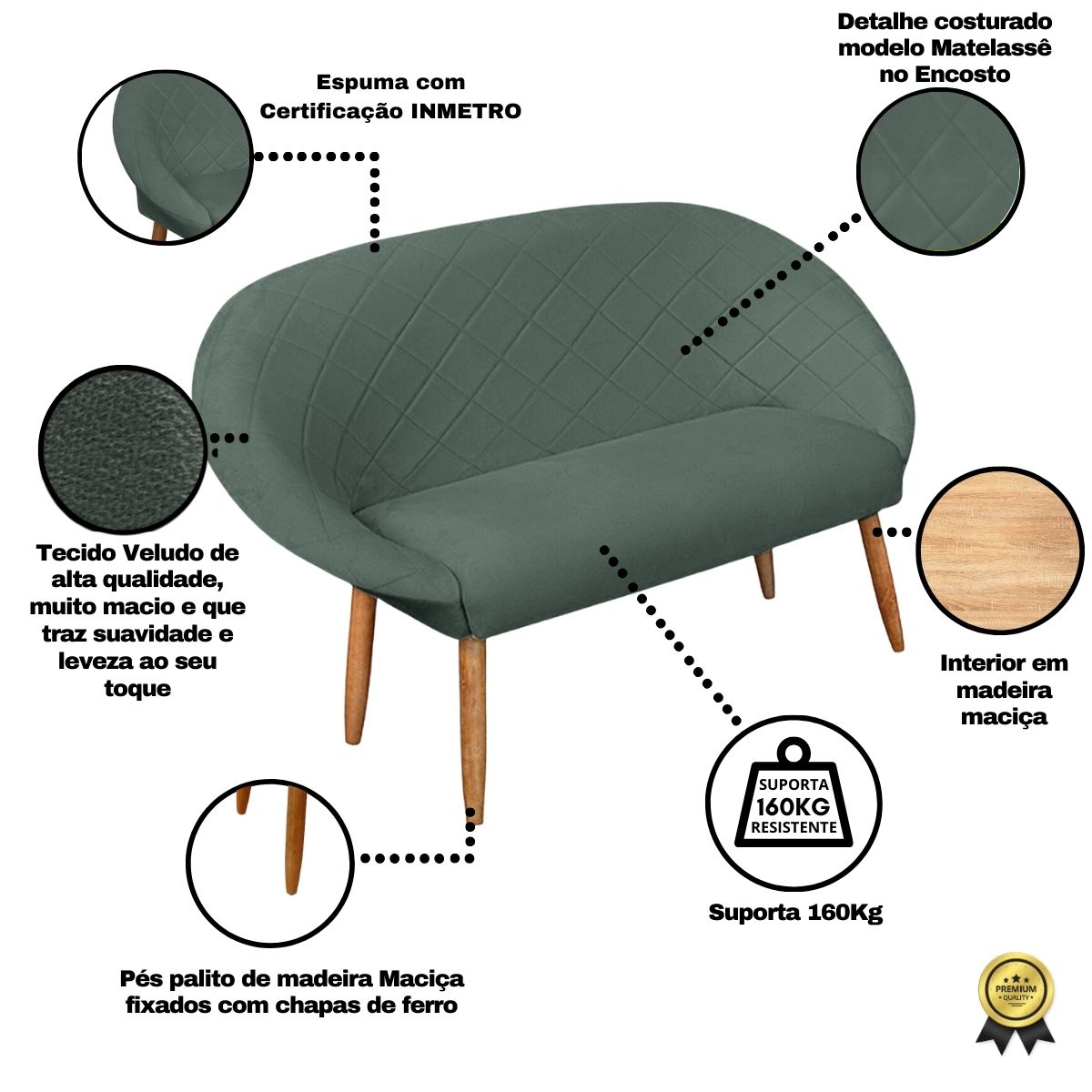 Kit Recepção Sofá com 2 Poltronas Para Sala de Estar Luxo MOBLAN decor