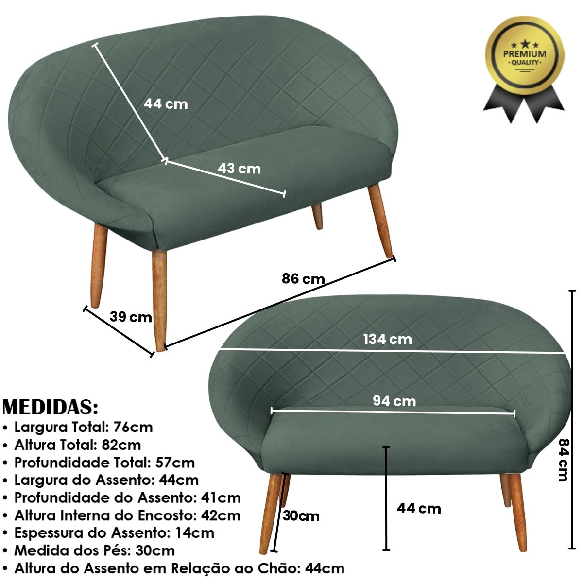 Kit Recepção Sofá com 2 Poltronas Para Sala de Estar Luxo MOBLAN decor