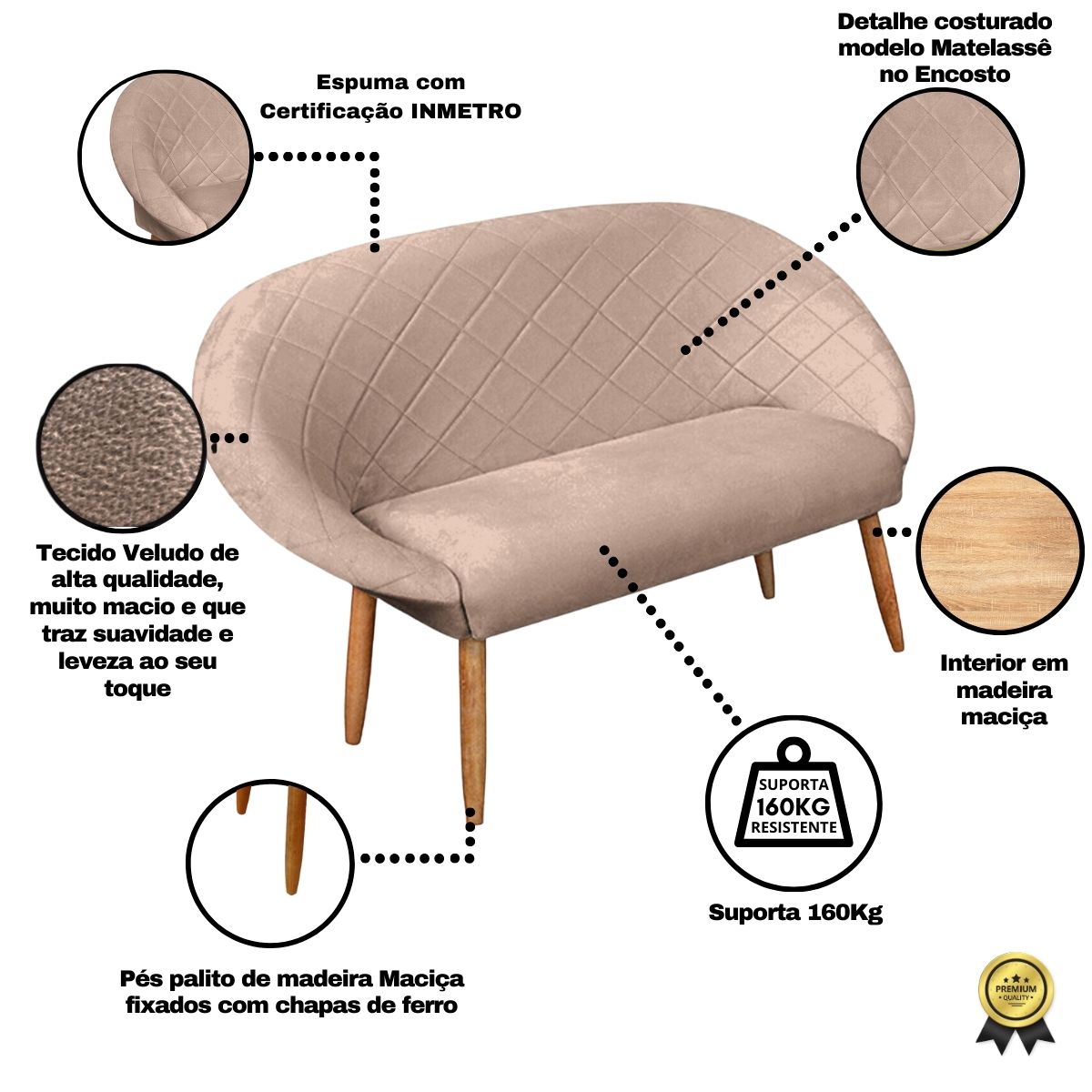 Kit Recepção Sofá com 2 Poltronas Para Sala de Estar Luxo MOBLAN decor