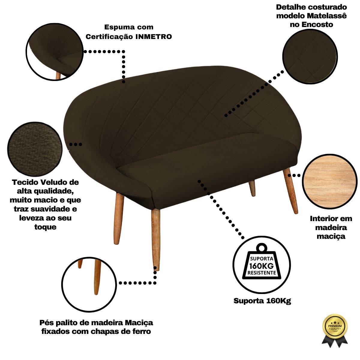Kit Recepção Sofá com 2 Poltronas Para Sala de Estar Luxo MOBLAN decor