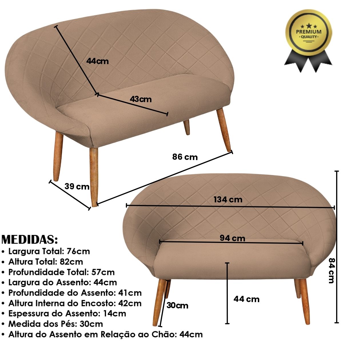 Kit Recepção Sofá com 2 Poltronas Para Sala de Estar Luxo MOBLAN decor
