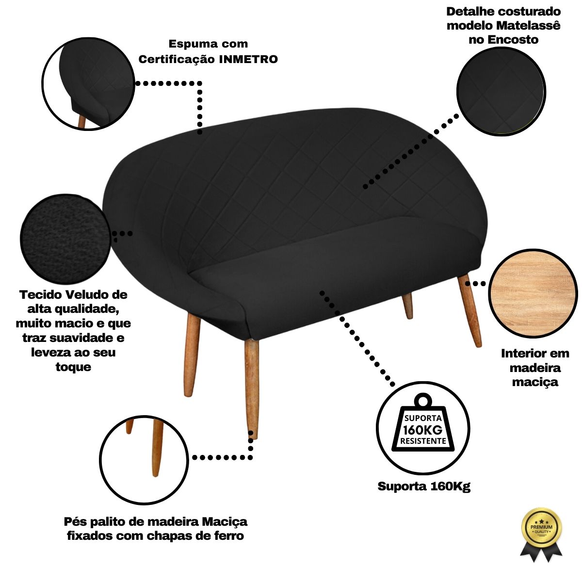 Kit Recepção Sofá com 2 Poltronas Para Sala de Estar Luxo MOBLAN decor