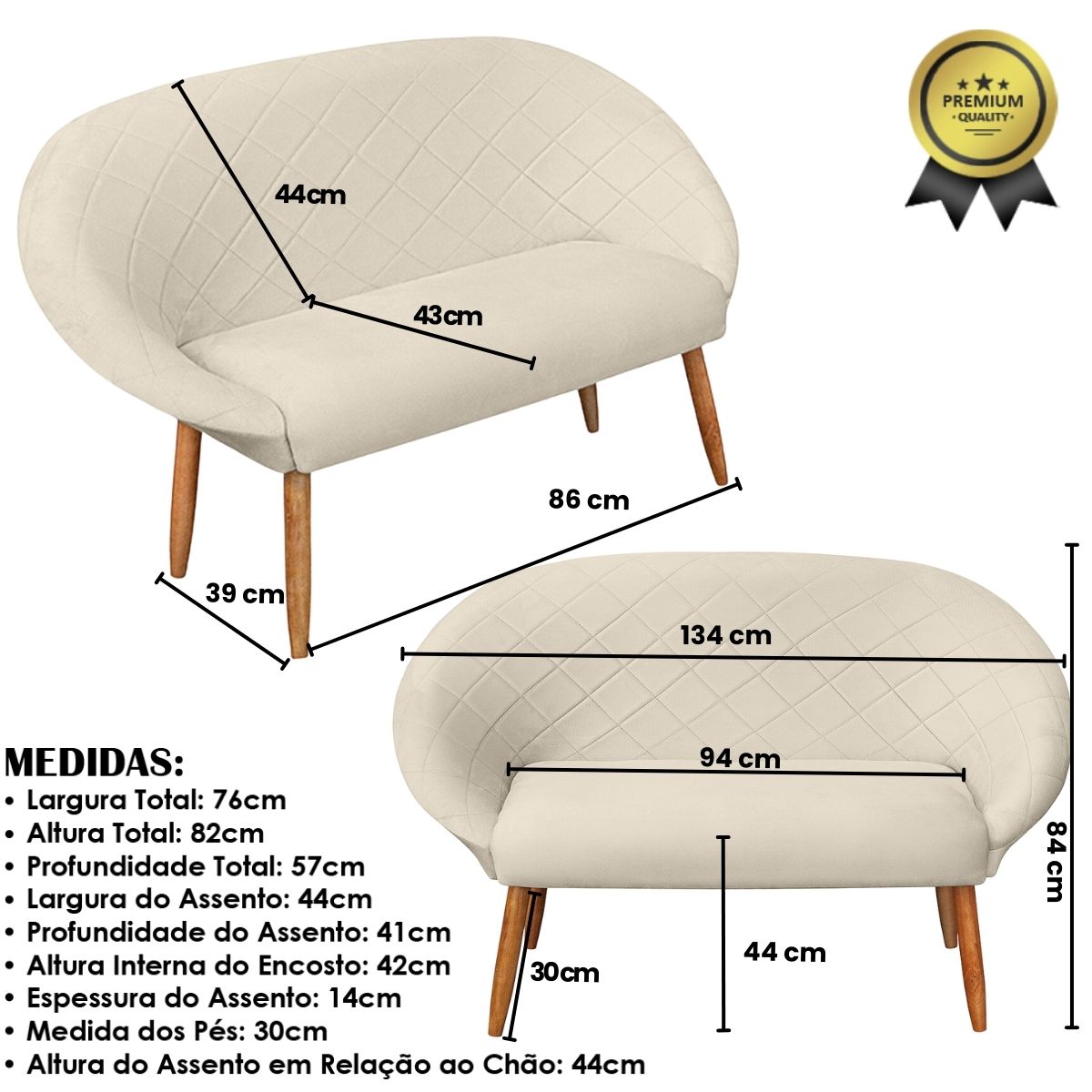 Kit Recepção Sofá com 2 Poltronas Para Sala de Estar Luxo MOBLAN decor