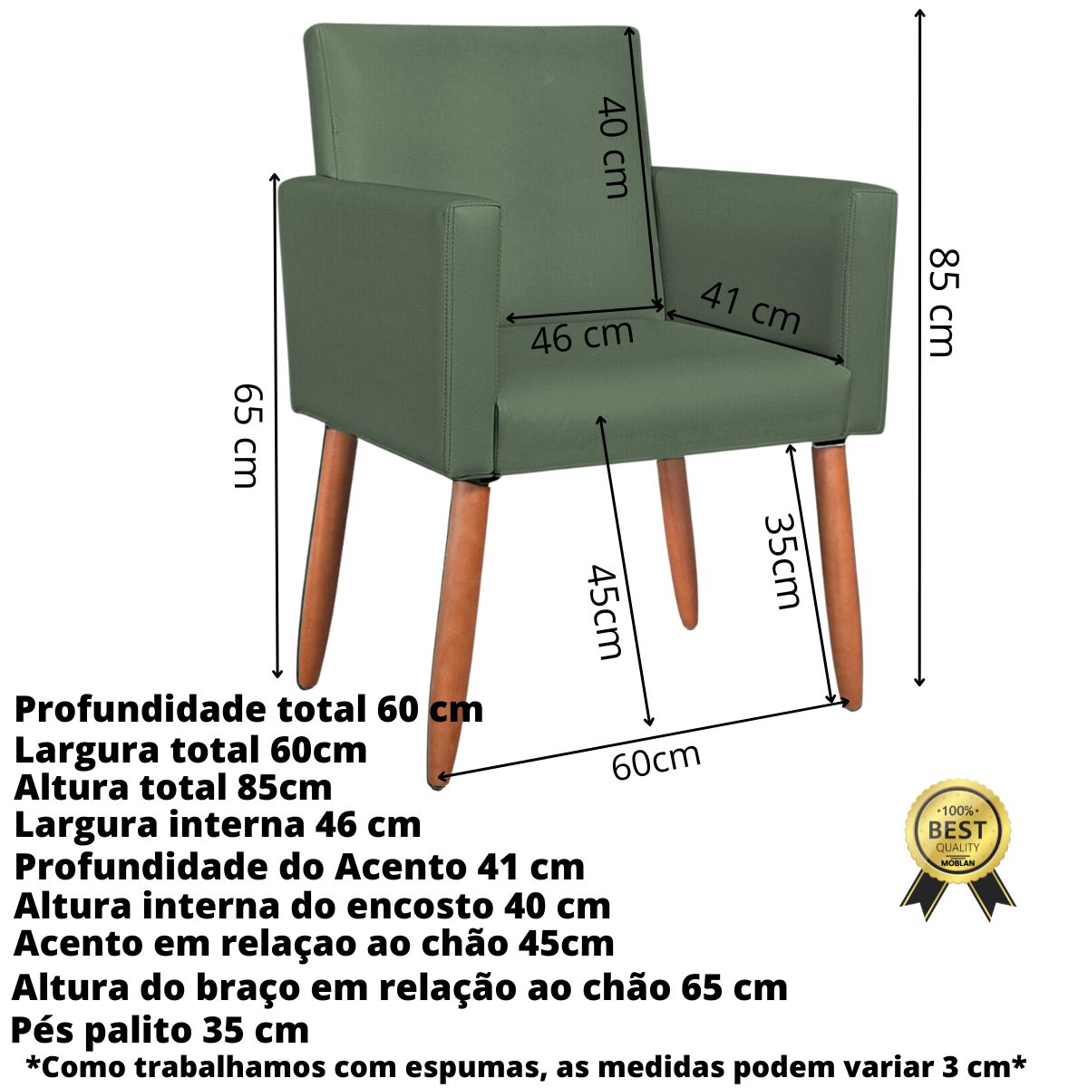 Poltrona Resistente para Recepção Confortável Corino Escritório MOBLAN decor