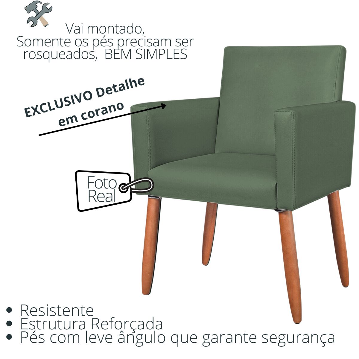 Poltrona Resistente para Recepção Confortável Corino Escritório MOBLAN decor