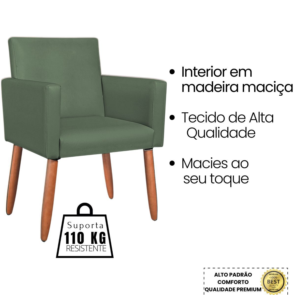 Poltrona Resistente para Recepção Confortável Corino Escritório MOBLAN decor