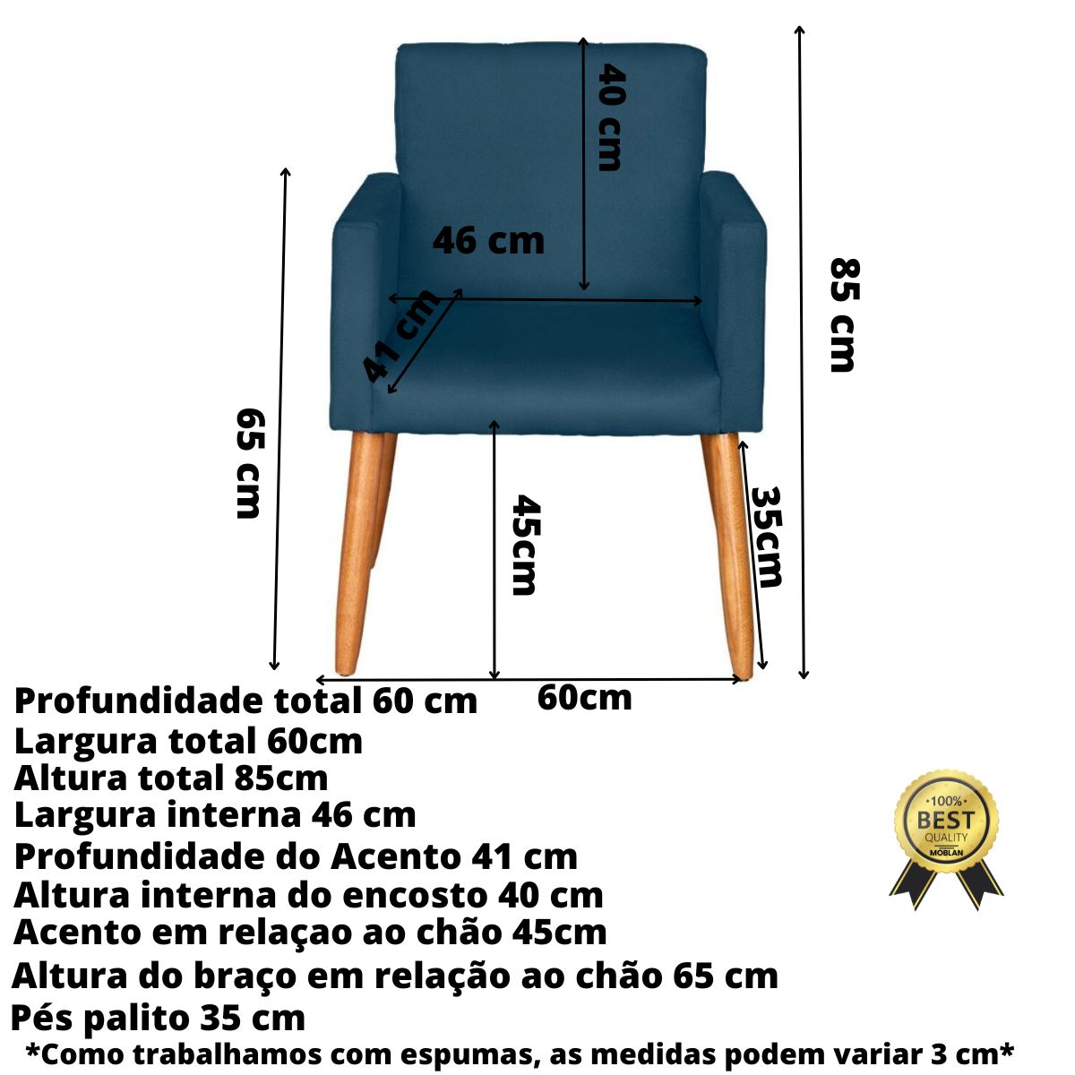 Poltrona Resistente para Recepção Confortável Escritório MOBLAN decor
