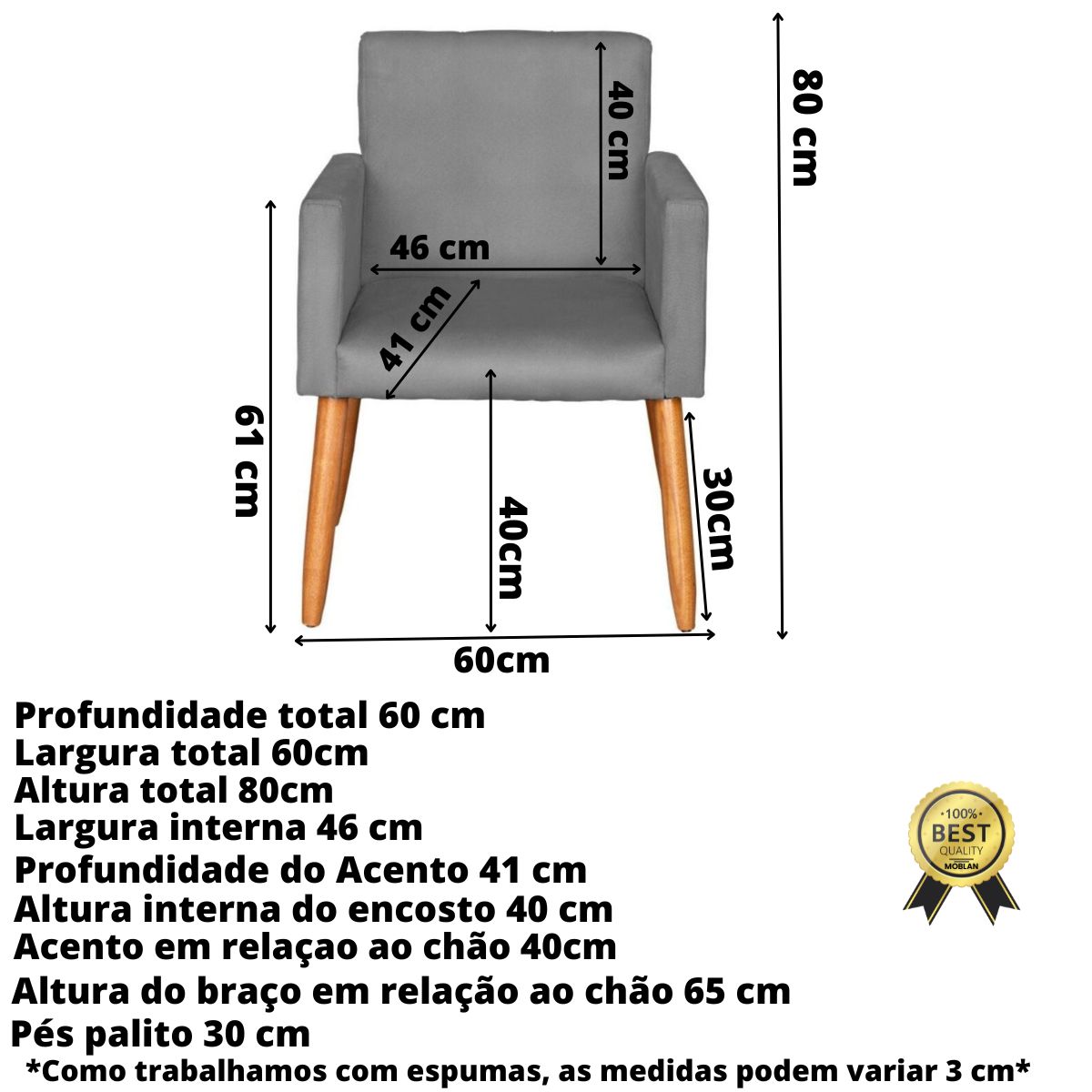 Poltrona Resistente para Recepção Confortável Escritório MOBLAN decor