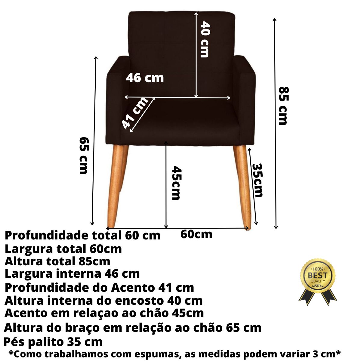 Poltrona Resistente para Recepção Confortável Escritório MOBLAN decor