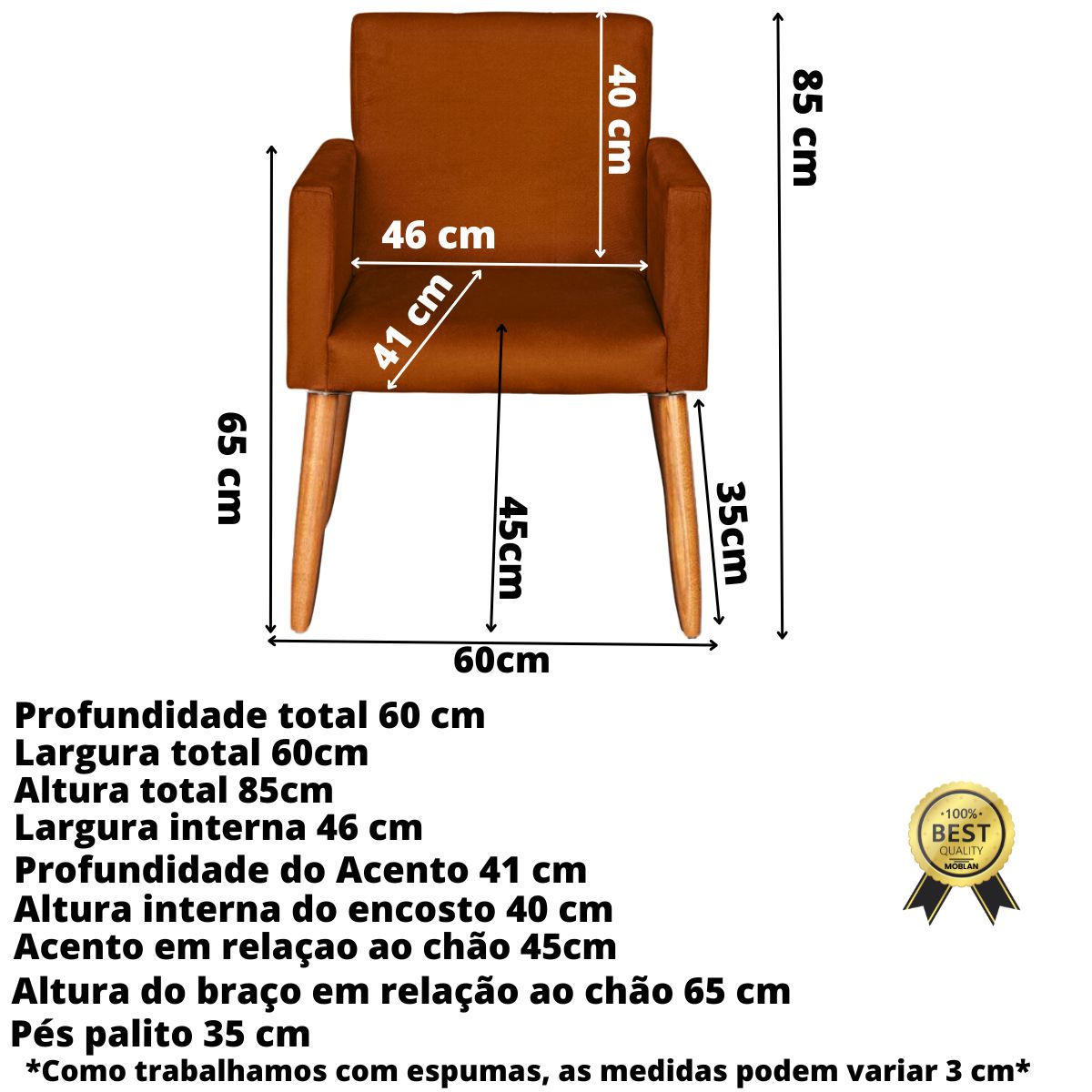 Poltrona Resistente para Recepção Confortável Escritório MOBLAN decor