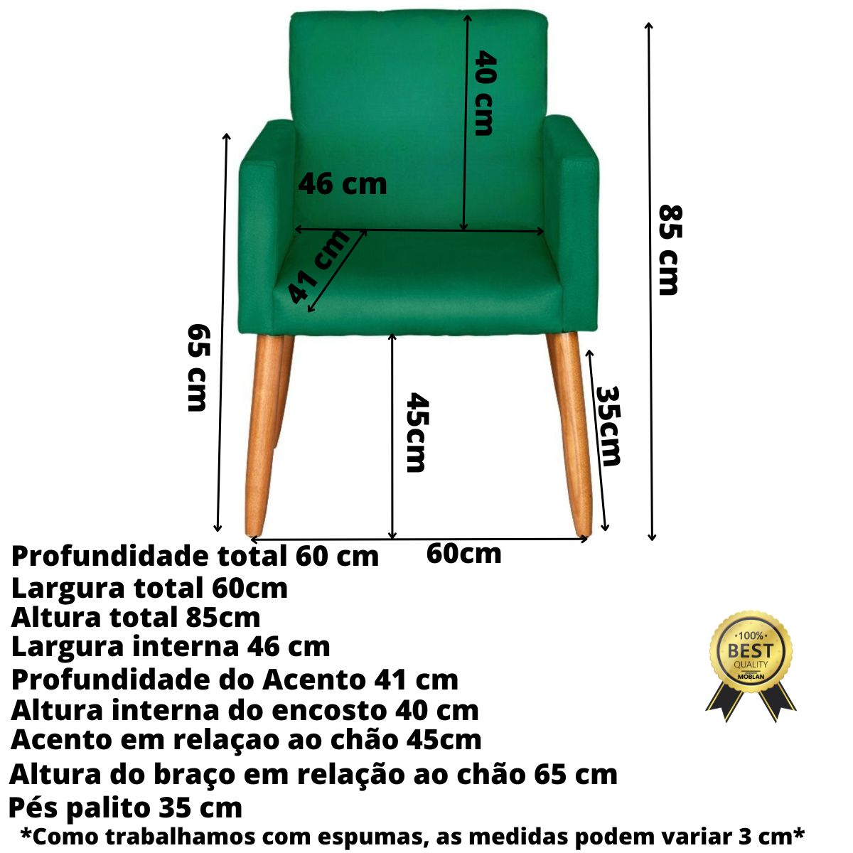 Poltrona Resistente para Recepção Confortável Escritório MOBLAN decor
