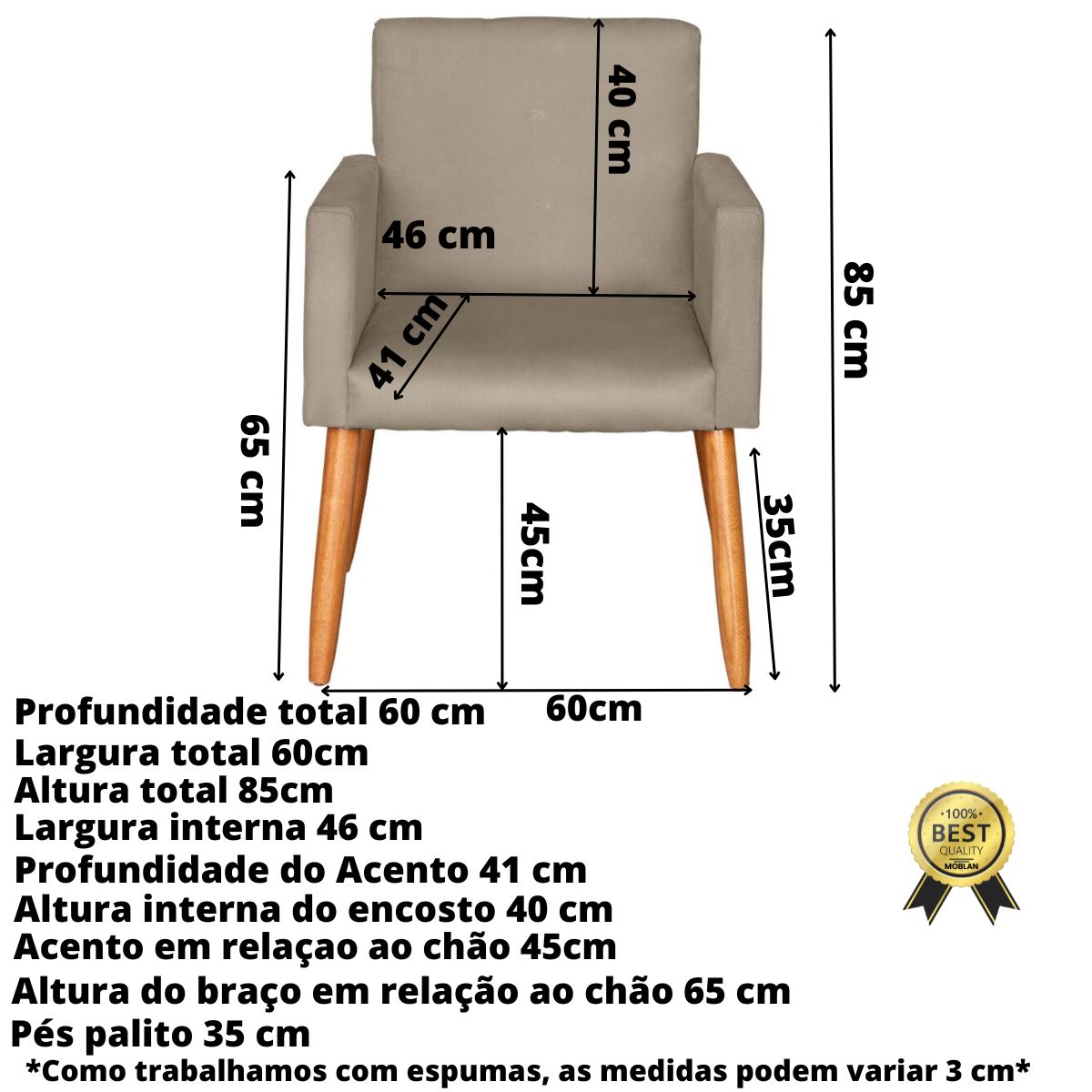 Poltrona Resistente para Recepção Confortável Escritório MOBLAN decor