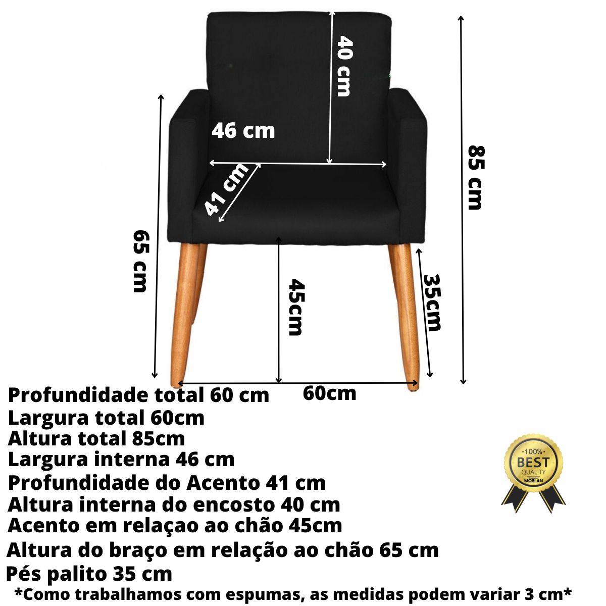 Poltrona Resistente para Recepção Confortável Escritório MOBLAN decor
