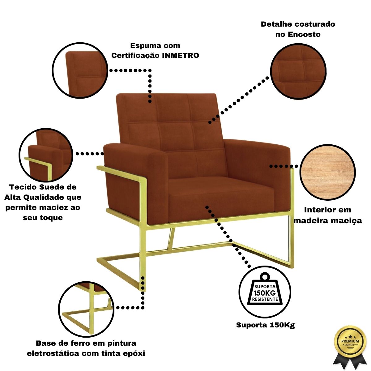 Poltrona com Base de Ferro Dourada Reforçada para Recepção MOBLAN decor