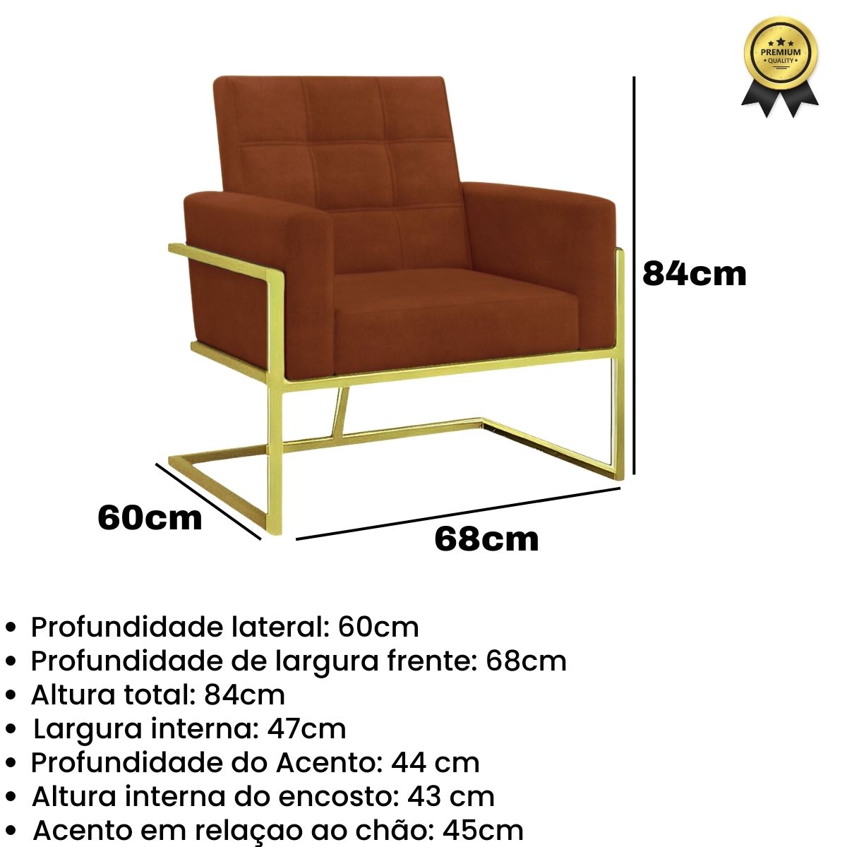 Poltrona com Base de Ferro Dourada Reforçada para Recepção MOBLAN decor