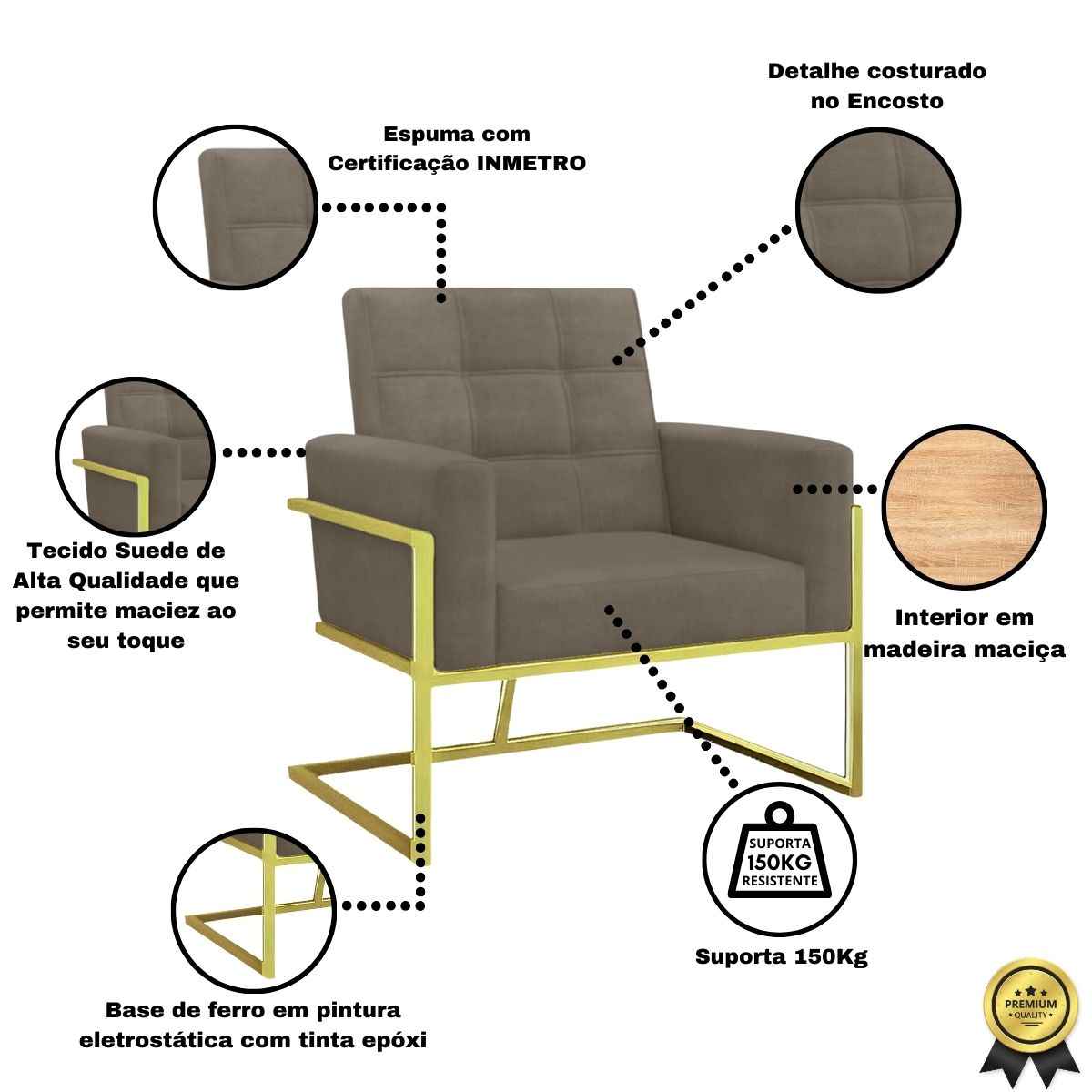 Poltrona com Base de Ferro Dourada Reforçada para Recepção MOBLAN decor