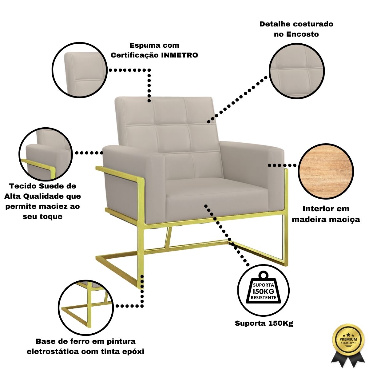 Poltrona com Base de Ferro Dourado para Clínica Corino Resistente MOBLAN decor