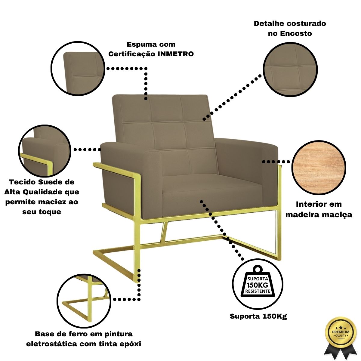 Poltrona com Base de Ferro Dourado para Clínica Corino Resistente MOBLAN decor