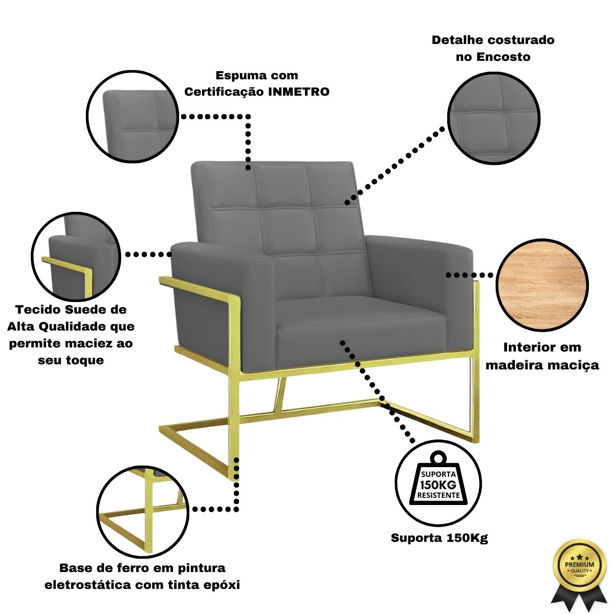 Poltrona com Base de Ferro Dourado para Clínica Corino Resistente MOBLAN decor