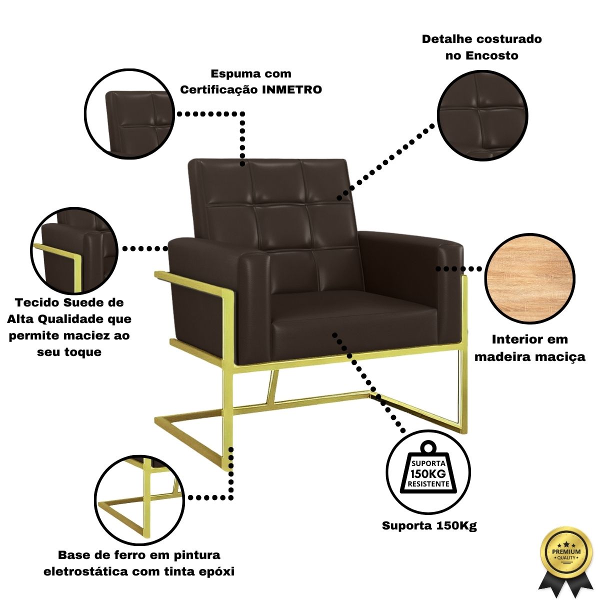 Poltrona com Base de Ferro Dourado para Clínica Corino Resistente MOBLAN decor