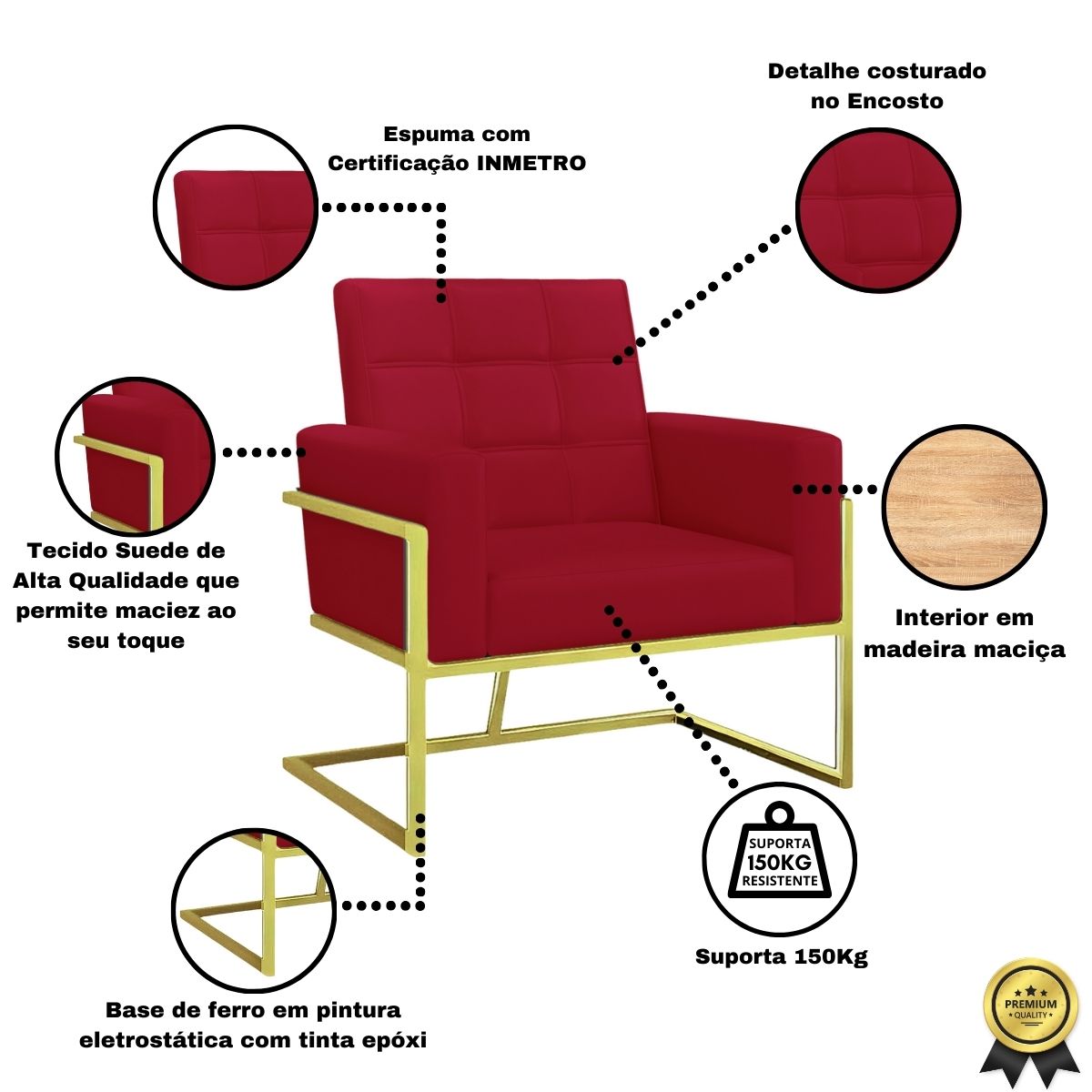 Poltrona com Base de Ferro Dourado para Clínica Corino Resistente MOBLAN decor