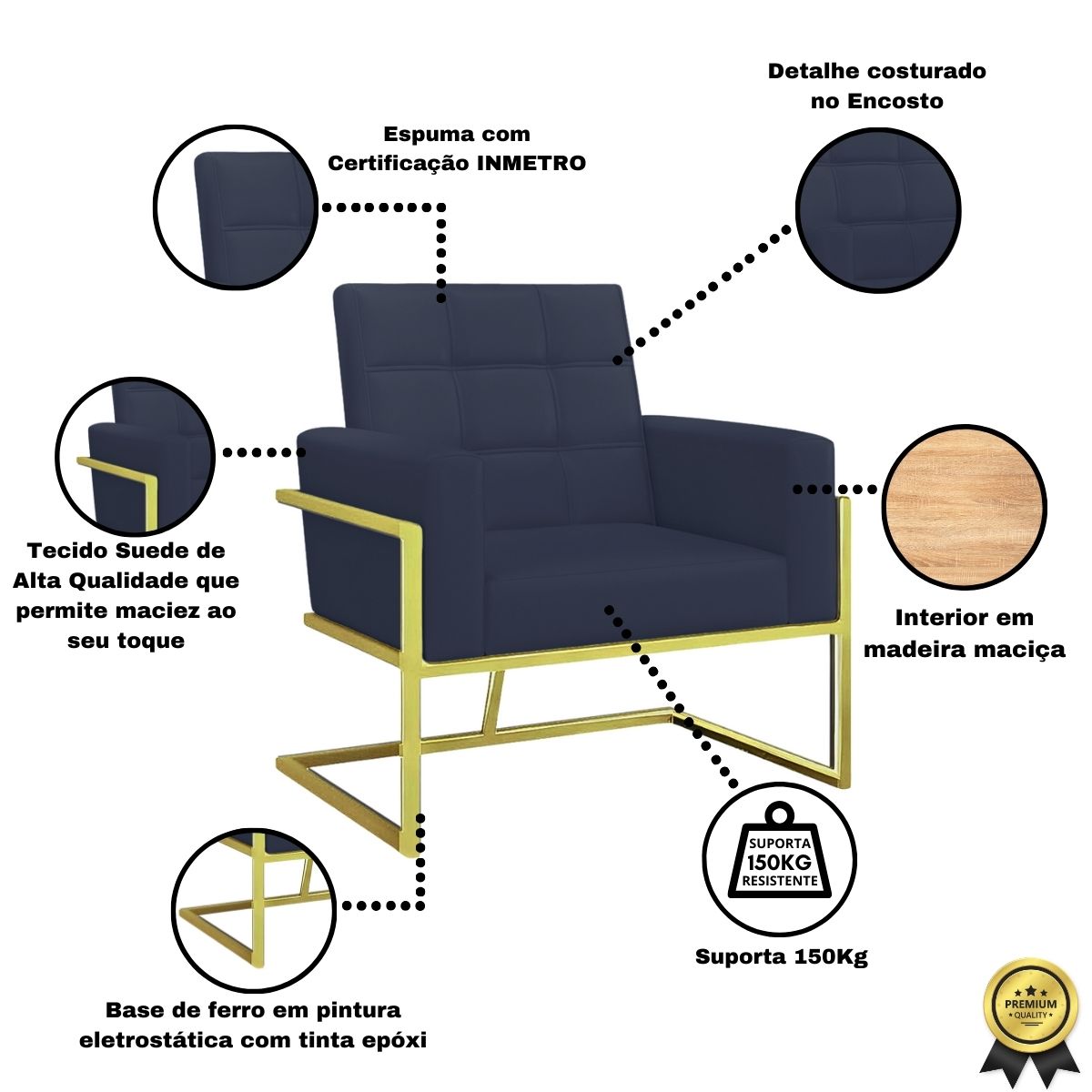 Poltrona com Base de Ferro Dourado para Clínica Corino Resistente MOBLAN decor