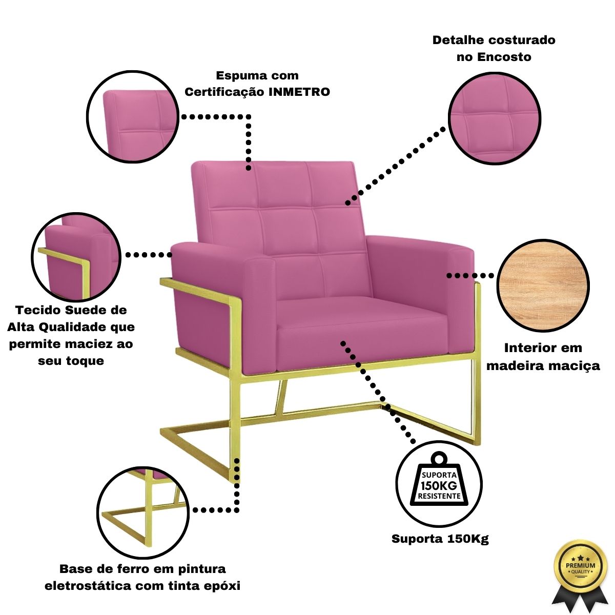 Poltrona com Base de Ferro Dourado para Clínica Corino Resistente MOBLAN decor