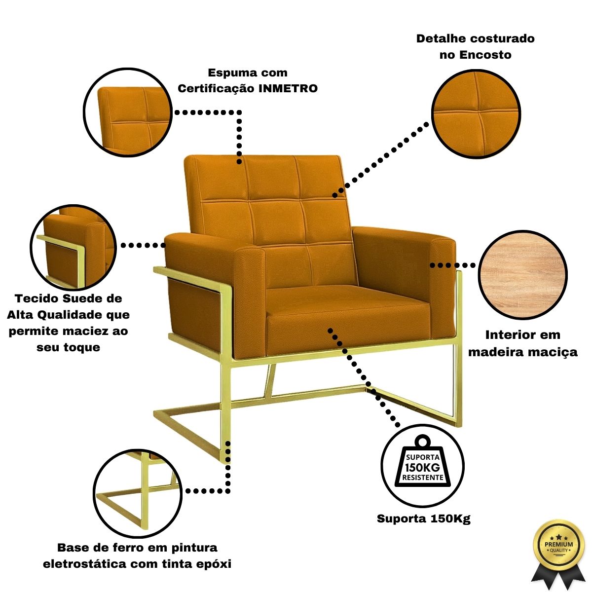 Poltrona com Base de Ferro Dourado para Clínica Corino Resistente MOBLAN decor