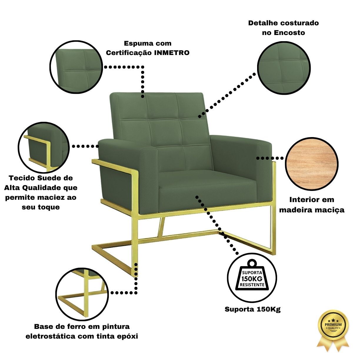Poltrona com Base de Ferro Dourado para Clínica Corino Resistente MOBLAN decor