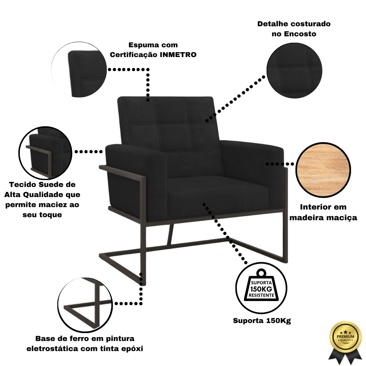 Poltrona com Base de Ferro Reforçada para Recepção MOBLAN decor