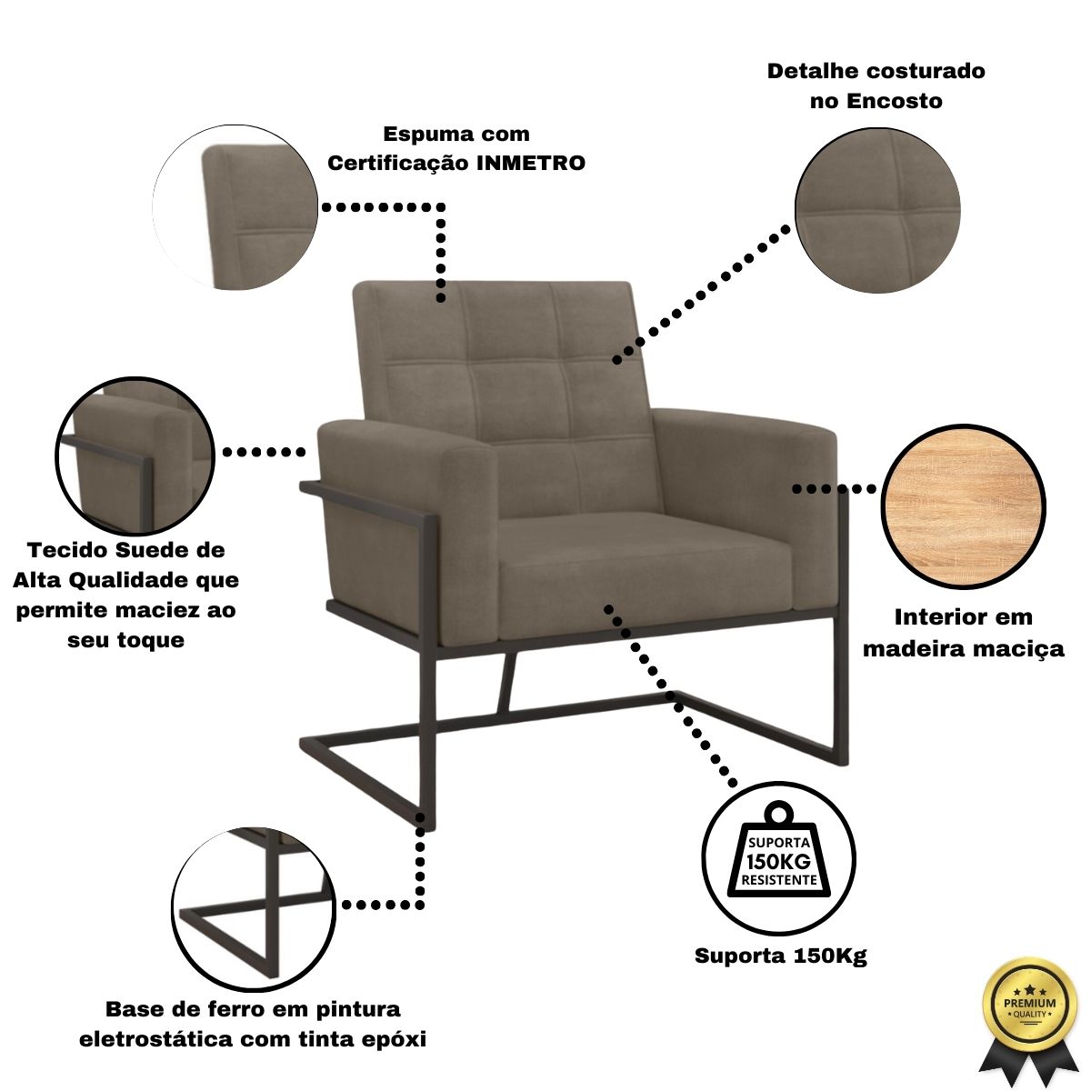 Poltrona com Base de Ferro Reforçada para Recepção MOBLAN decor