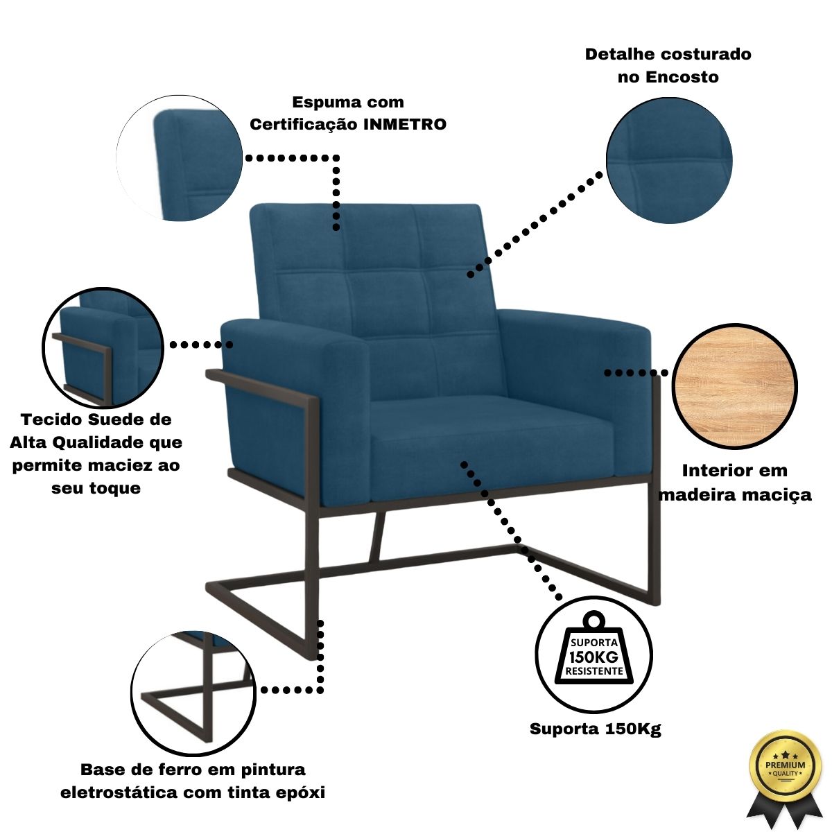Poltrona com Base de Ferro Reforçada para Recepção MOBLAN decor