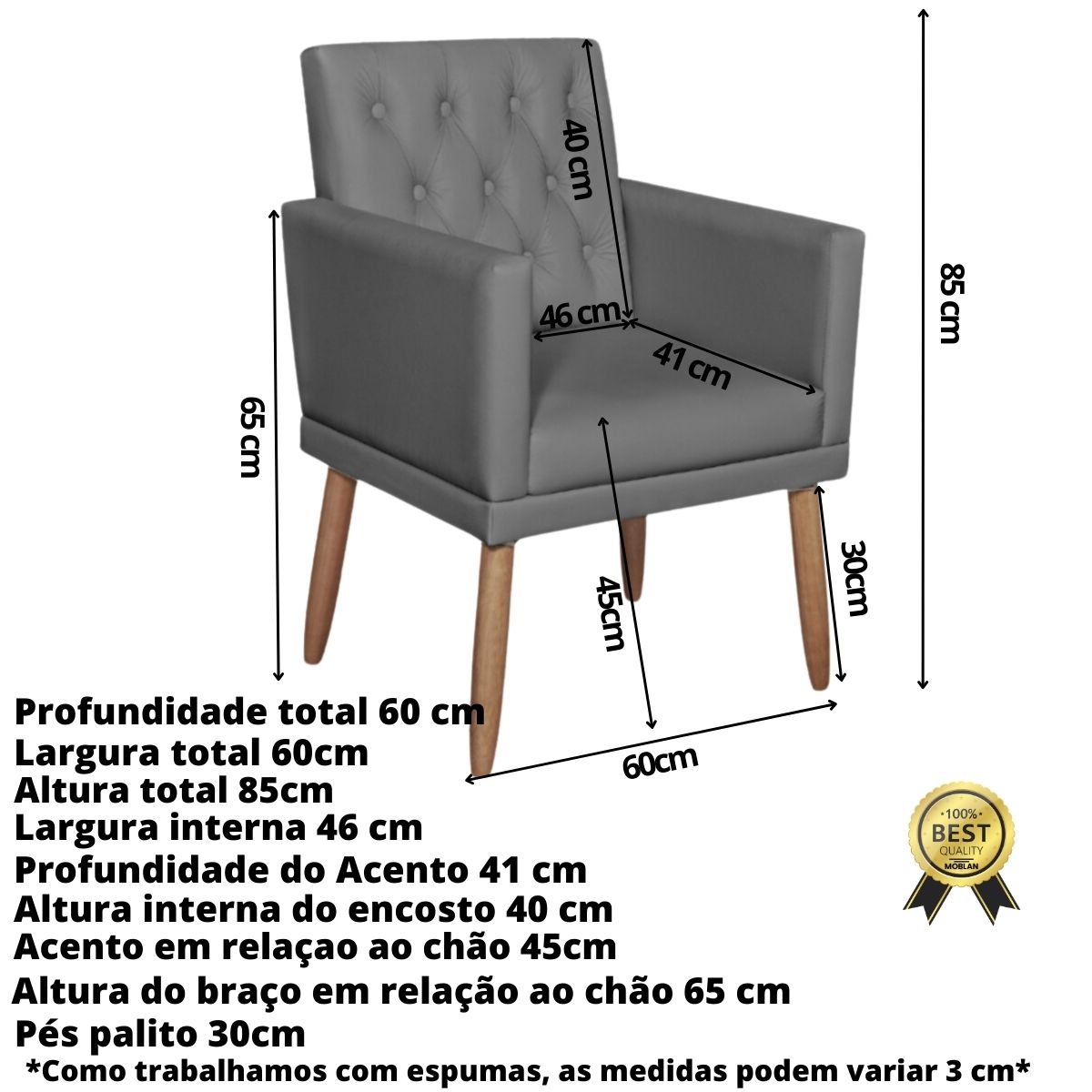 Poltrona para Clínica Resistente Recepção Corino Sala de Estar MOBLAN decor