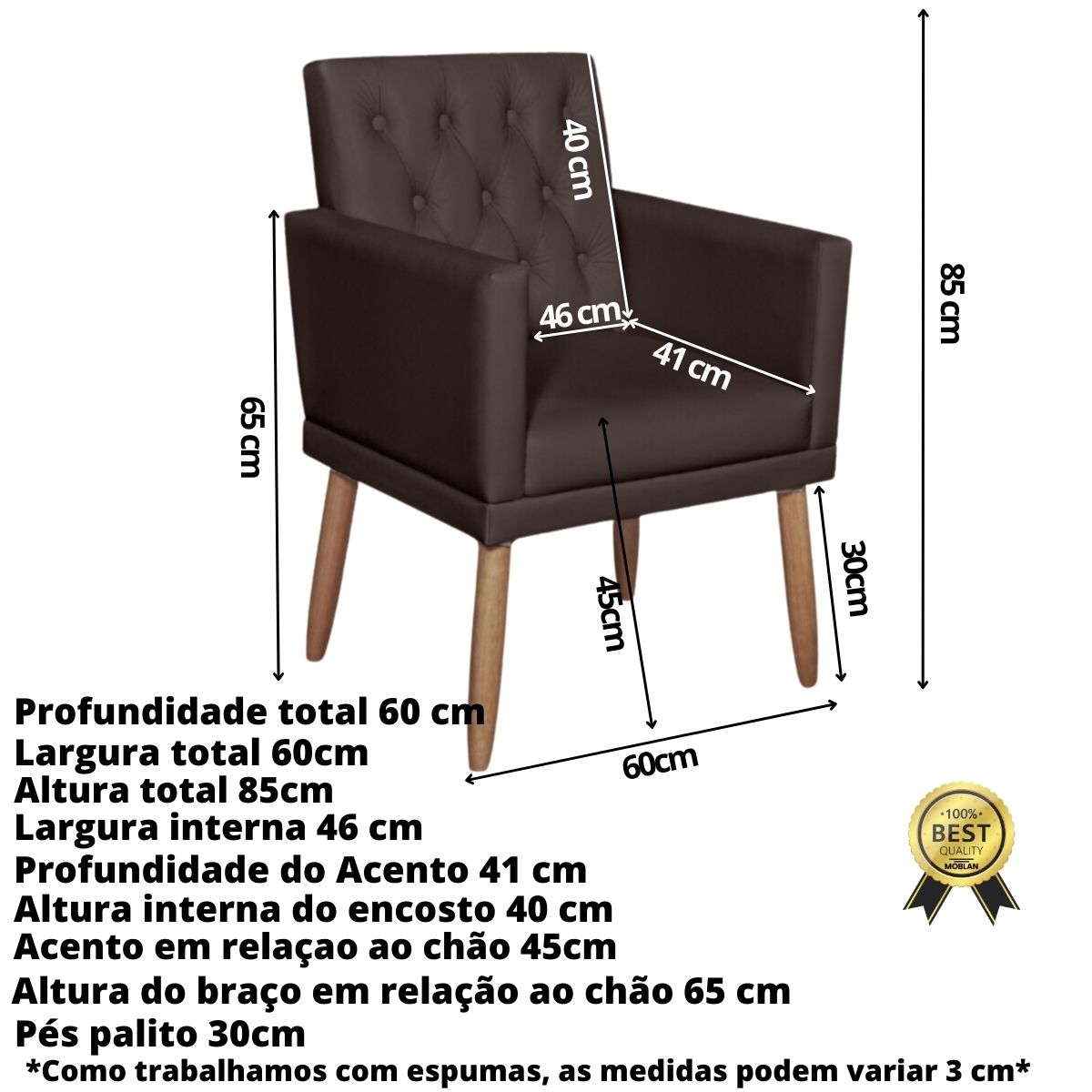 Poltrona para Clínica Resistente Recepção Corino Sala de Estar MOBLAN decor
