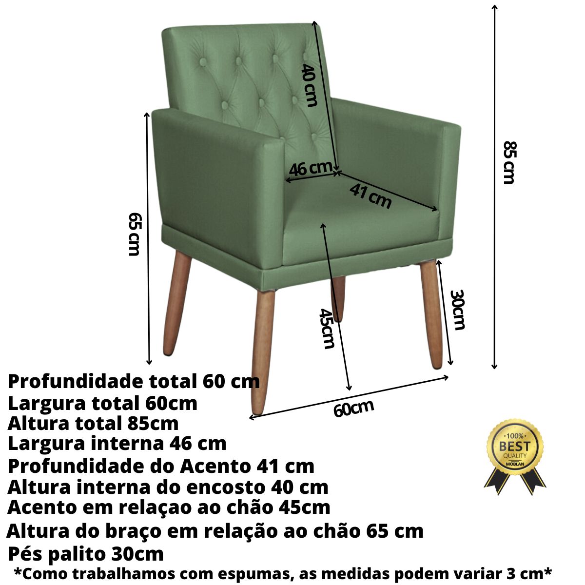 Poltrona para Clínica Resistente Recepção Corino Sala de Estar MOBLAN decor