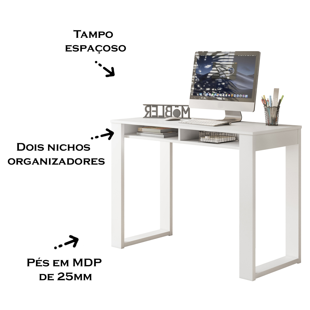 Escrivaninha Para Escritorio Megow 104 cm Branco MBL
