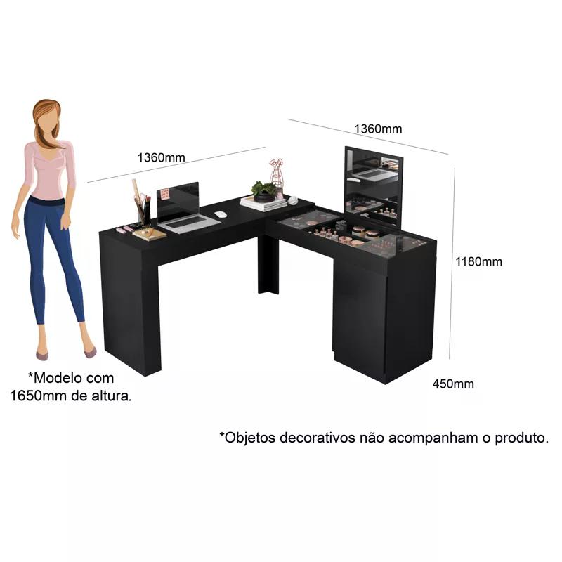 Escrivaninha Penteadeira Camarim de canto Star Preto - Mobler