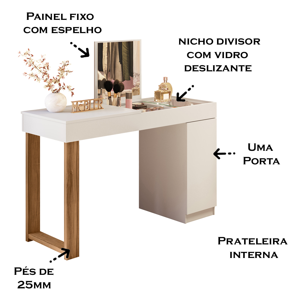 Escrivaninha Penteadeira Marih 121 cm Branco Cinamomo Mell MBL