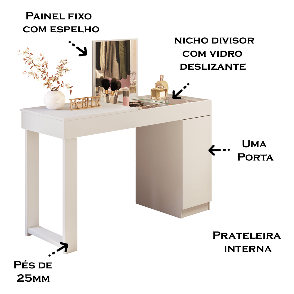 Escrivaninha Penteadeira Marih 121 cm Branco MBL