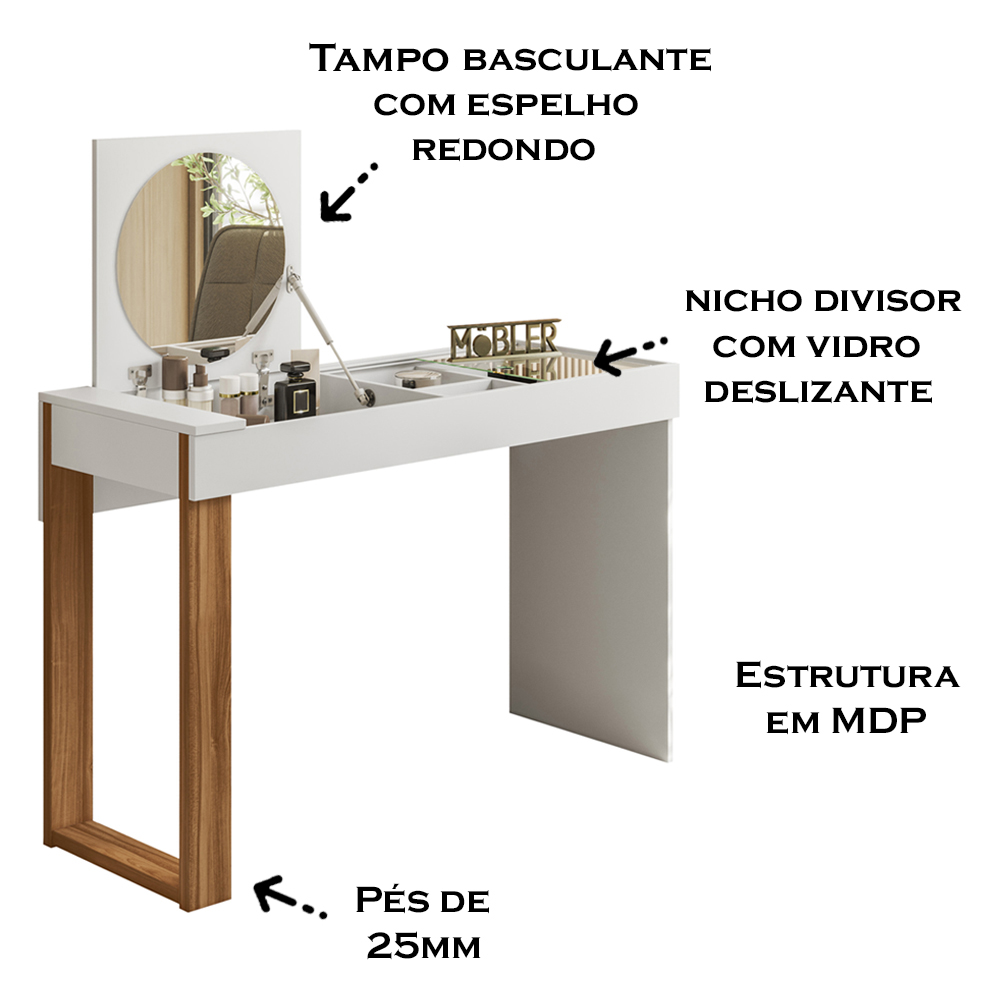 Escrivaninha Penteadeira Reppy 112 cm Branco Cinamomo Mell MBL