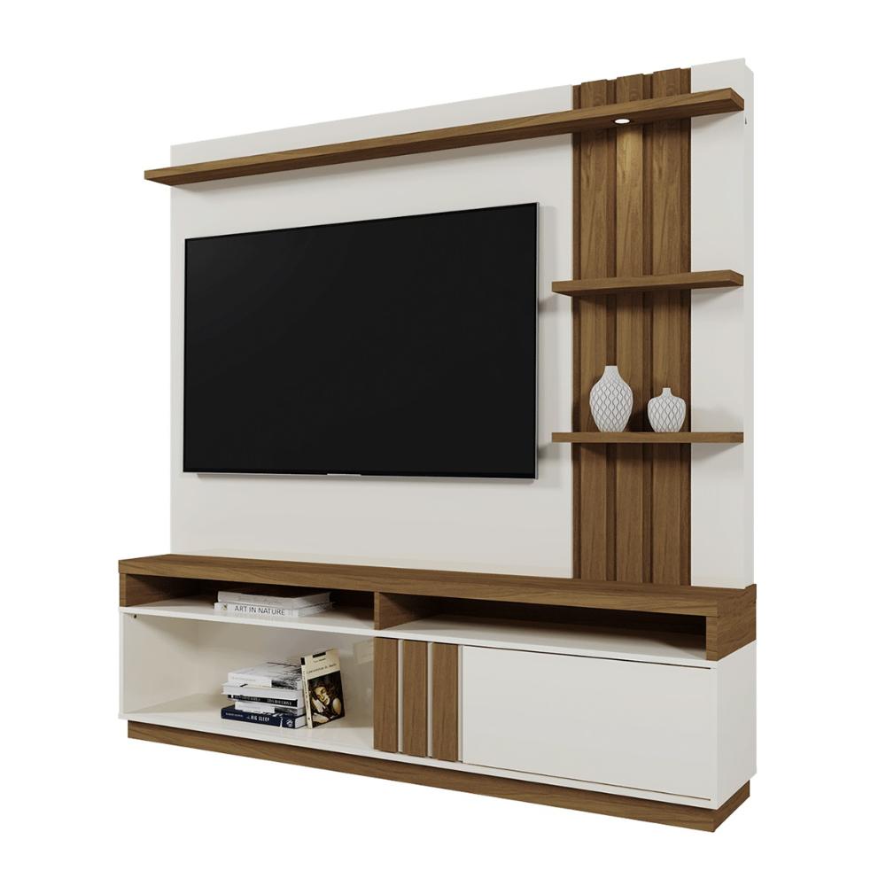 Home Mariana com LED e 1 Porta Ripada para TV até 55” Off White/Amendoa