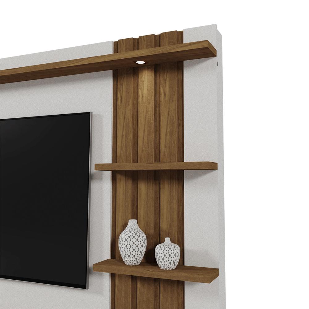 Home Mariana com LED e 1 Porta Ripada para TV até 55” Off White/Amendoa