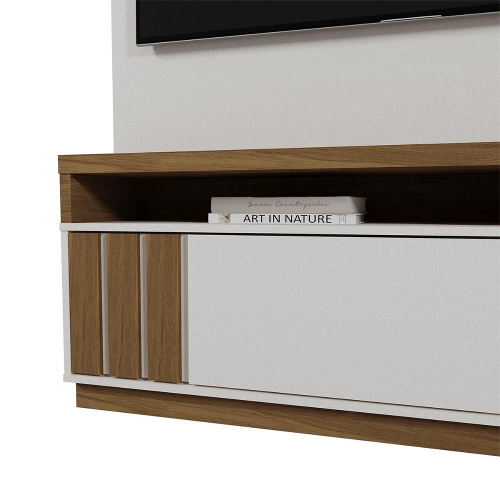 Home Mariana com LED e 1 Porta Ripada para TV até 55” Off White/Amendoa