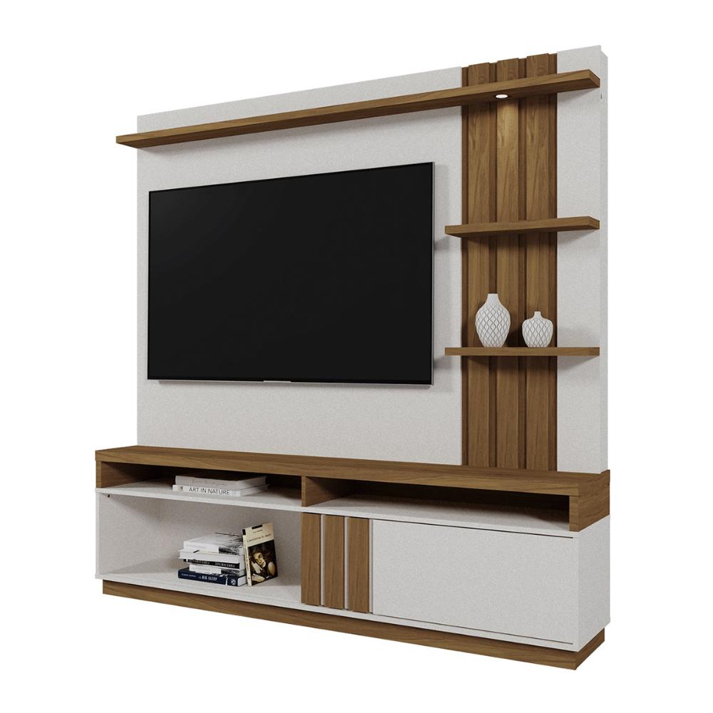 Home Mariana com LED e 1 Porta Ripada para TV até 55” Perola Metalizado/Amendoa