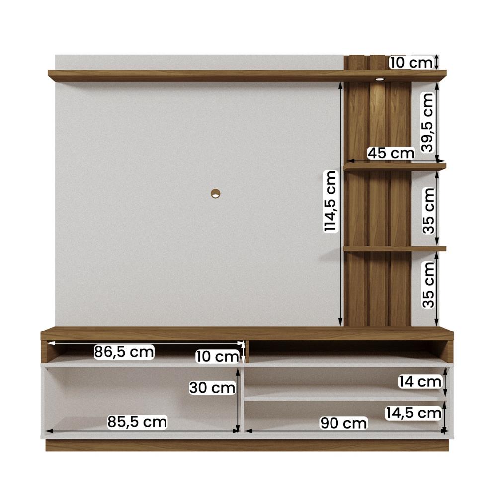 Home Mariana com LED e 1 Porta Ripada para TV até 55” Perola Metalizado/Amendoa