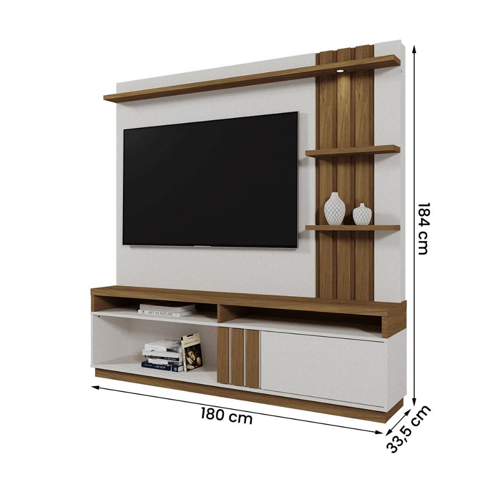 Home Mariana com LED e 1 Porta Ripada para TV até 55” Perola Metalizado/Amendoa